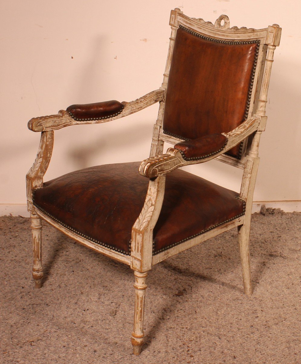 Louis XVI Armchair In Polychrome Wood -18 Century-photo-5