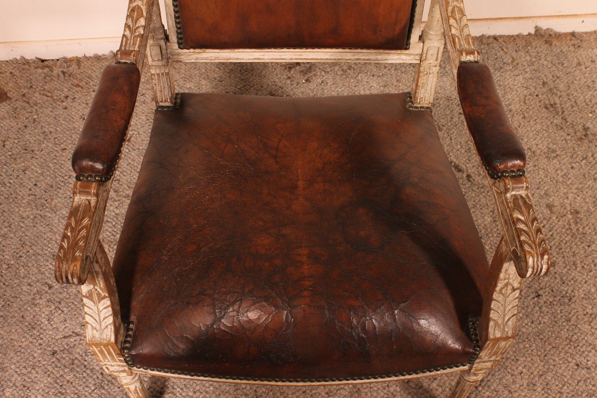 Louis XVI Armchair In Polychrome Wood -18 Century-photo-6