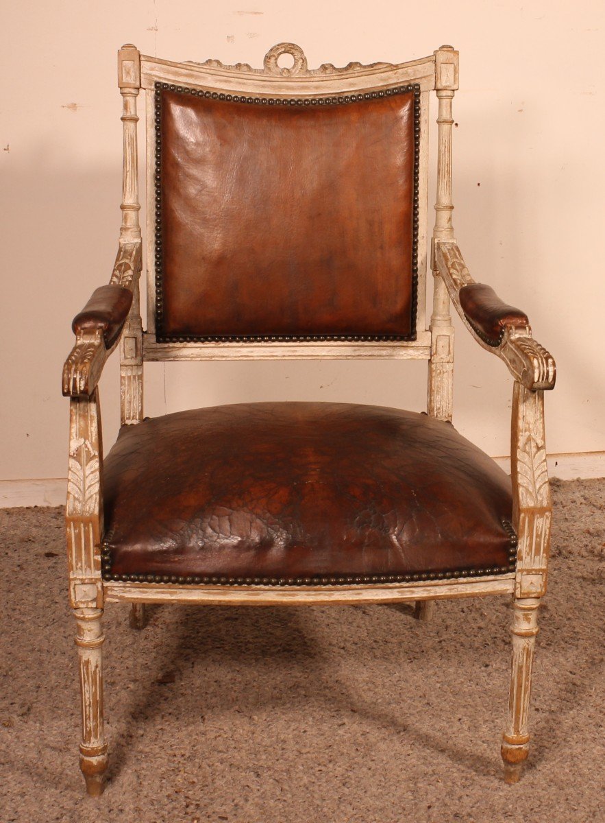 Louis XVI Armchair In Polychrome Wood -18 Century