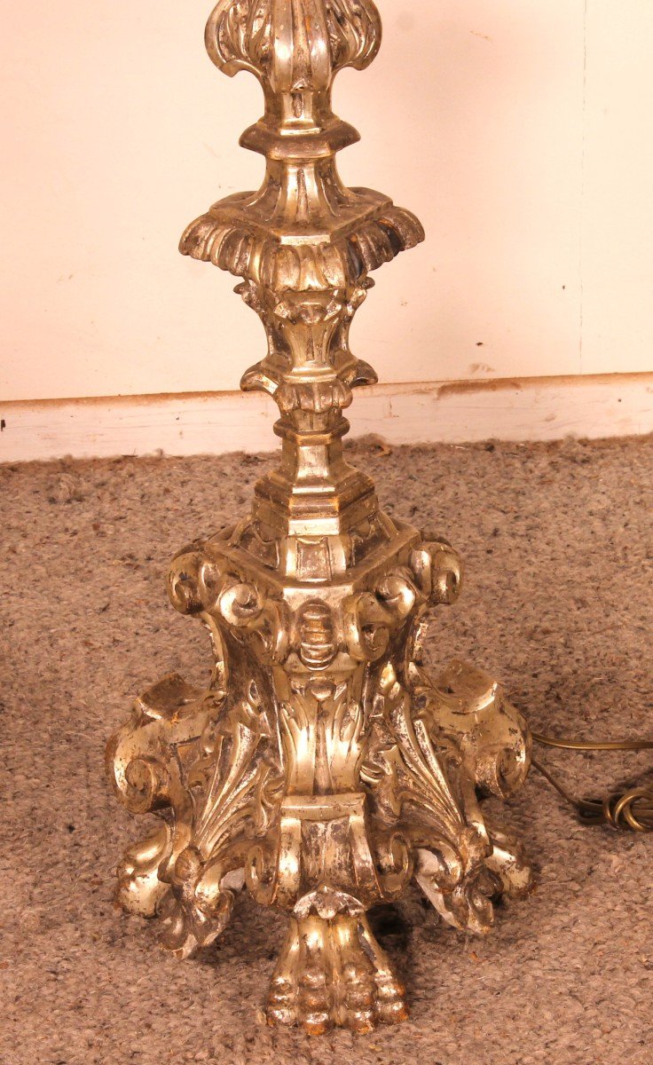 Pair Of Italian Torcheres In Silver Wood Early 19th Century-photo-2