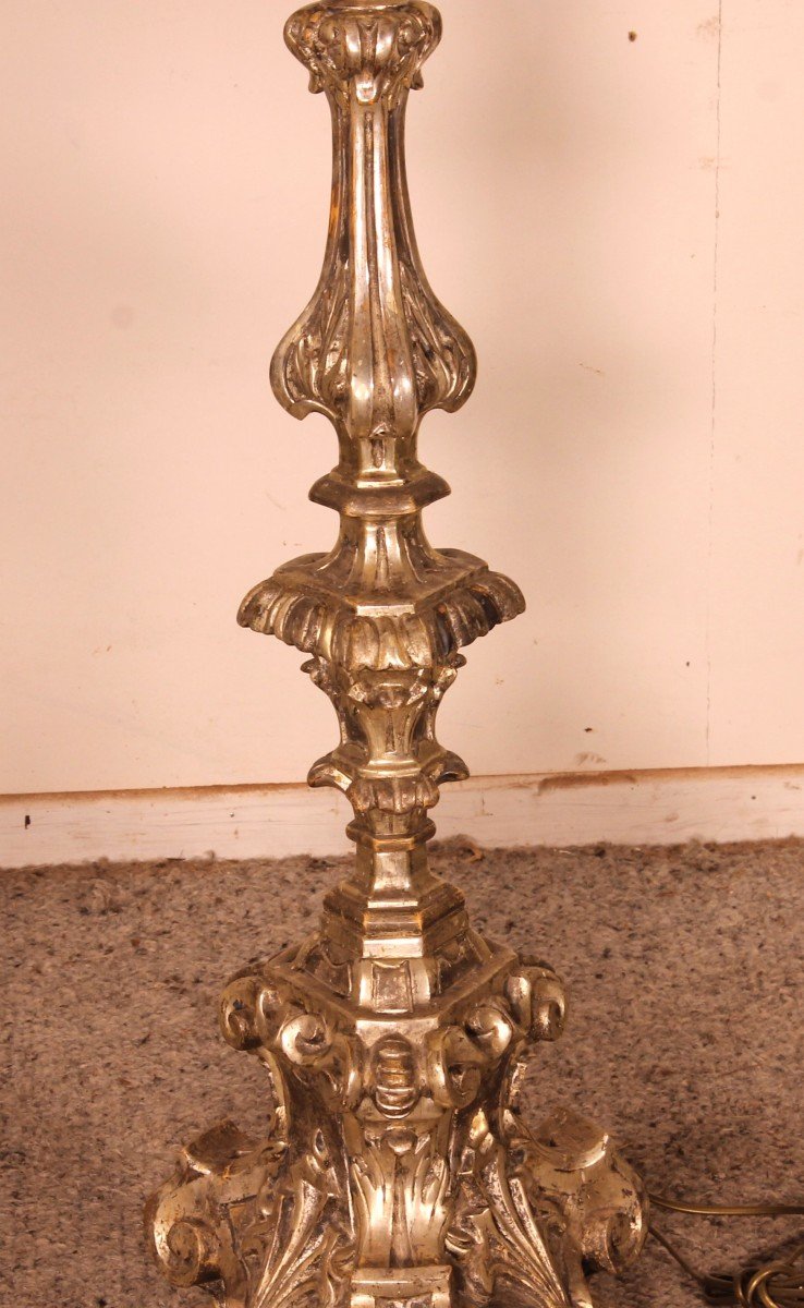 Pair Of Italian Torcheres In Silver Wood Early 19th Century-photo-3