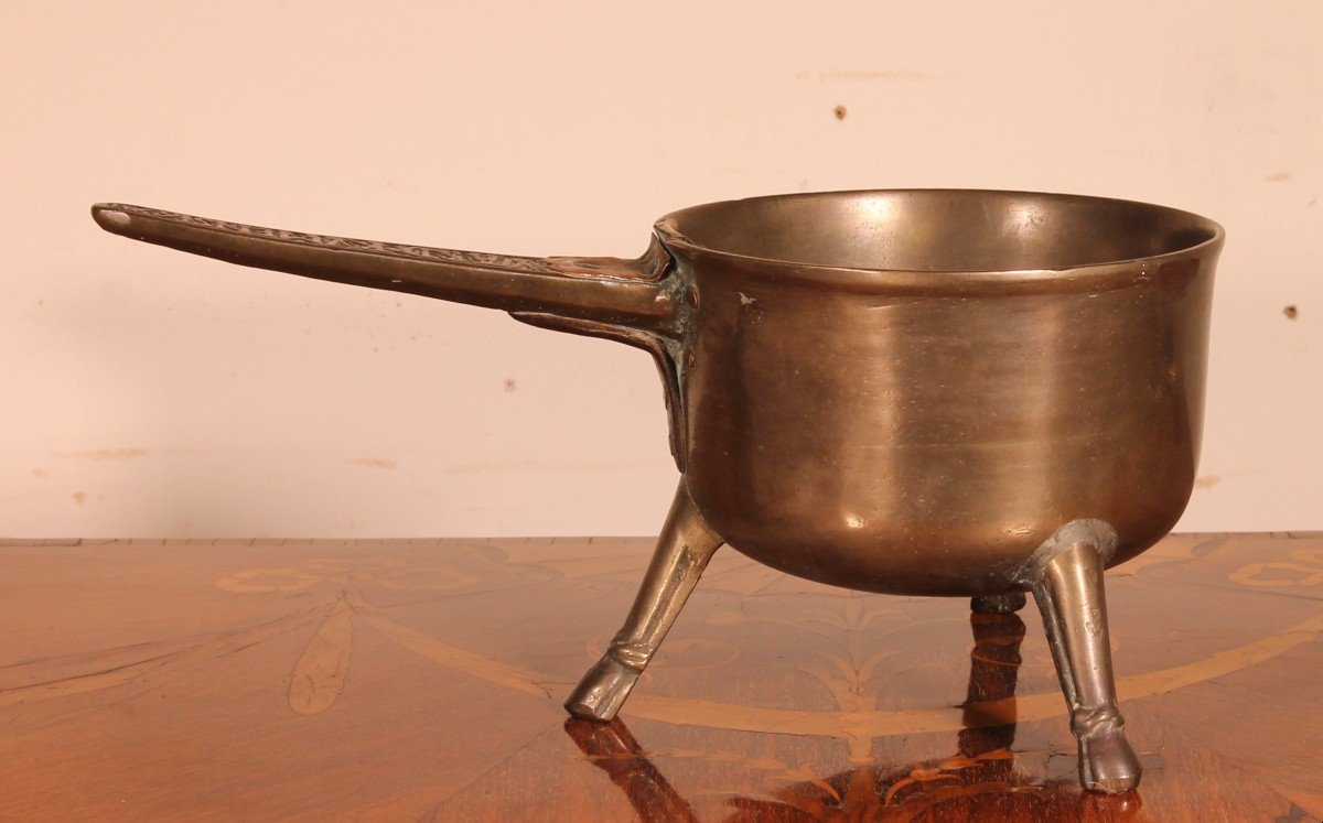 17th Century Tripod Apothecary Skillet Dated 1698 From The Ward Rvmens Family-photo-3