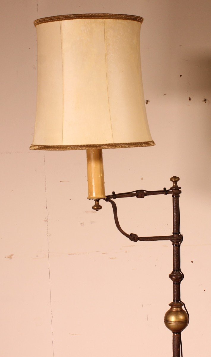 Wrought Iron Candle Holder With Goatskin Lampshade-photo-2