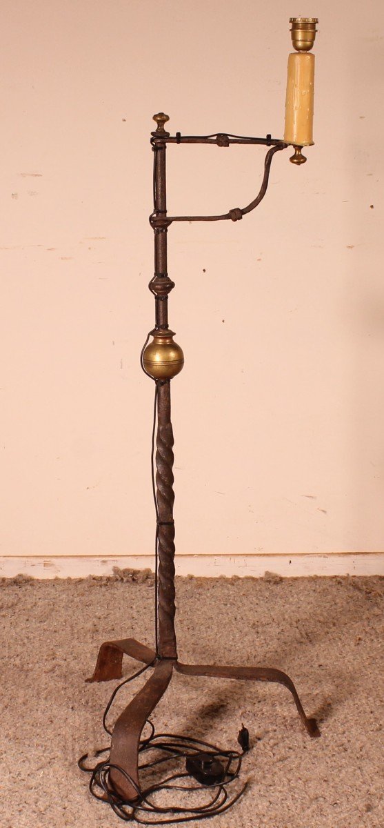 Wrought Iron Candle Holder With Goatskin Lampshade-photo-3