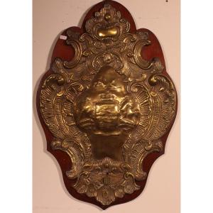 Copper Wall Panel With The Coat Of Arms Of An English Family 19th Century