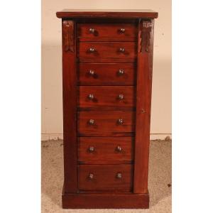 Small Mahogany Semainier Called Wellington Chest From 19th Century In Mahogany