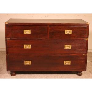 Campaign / Marine Chest Of Drawers In Mahogany From The 19 ° Century