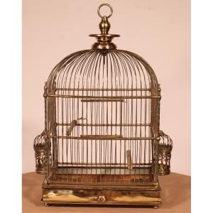 Cage à Oiseaux En Laiton - 19° Siècle