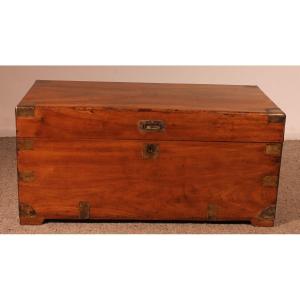 Large Campaign Chest In Camphor Wood From The 19th Century With Tray