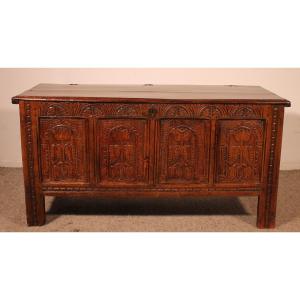 Oak Chest From 17th Century 4 Panels