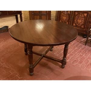 Round Oak Table Louis XIII Style
