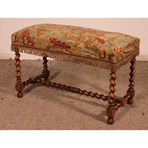 Louis XIII Bench In Walnut With Its Tapestry