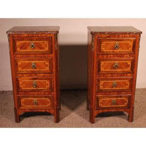 Pair Of Marquetry Bedside Tables - 18th Century From France