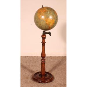 Globe Terrestre De Parquet Ou De Bibliothèque J.forest Paris Du 19° Siècle