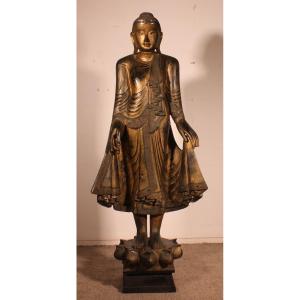 Grande Statue de Bouddah Birman d'époque Mandalay 1m95