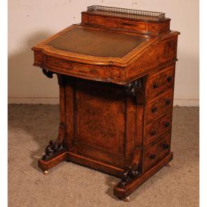 bureau davenport en ronce de noyer et incrustations de la première partie du 19° siècle