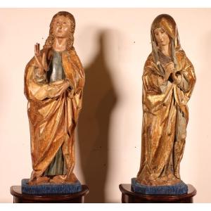 Saint John The Evangelist And The Virgin  From A Crucifixion Group, Spain, Circa 1500