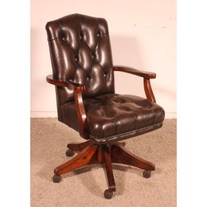 Desk Chair Or Office Armchair Called Director In Leather And Polished Wood