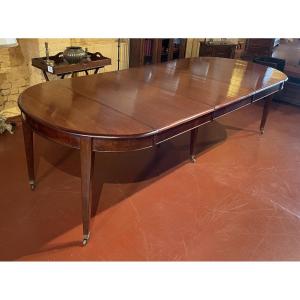 Table de salle à manger extensible Louis XVI en acajou à bandeau -19° siècle