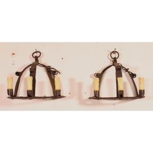 Pair Of Medieval-style Wrought-iron Sconces