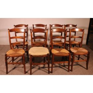 série de 8 chaises paillées en merisier