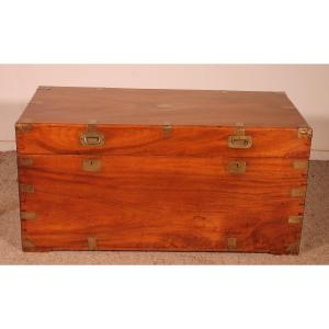 19th Century Camphorwood Marine Or Campaign Chest With Double Locks And Tray