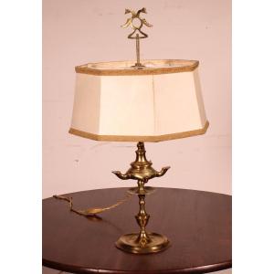 Bronze Oil Lamp—18th Century—spain, Mounted As A Lamp With Its Parchment Lampshade