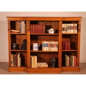 Breakfront Open Bookcase In Light Oak—19th Century