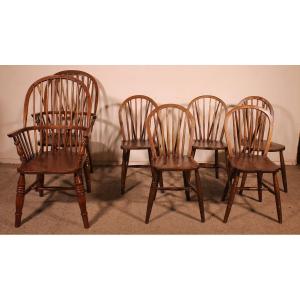 série de 5 chaises et deux fauteuils windsor-19° siècle
