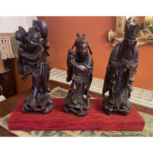 trois sages chinois en bois sculpté-19 siècle