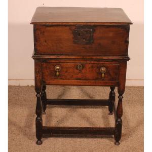 Oak Bible Box With Original Base- 17th Century