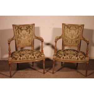 Paire de fauteuils cabriolets d’époque Louis XVI– XVIIIe siècle