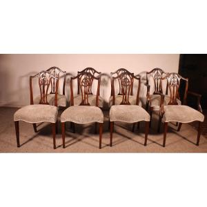 suite de 6 chaises et deux fauteuils en acajou du 19° siècle