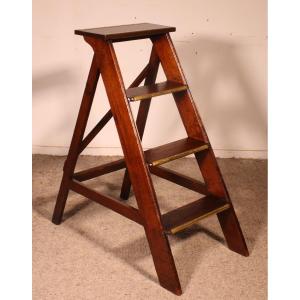 Mahogany Stepladder/library Ladder - 19th Century