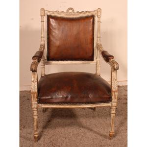 Fauteuil Louis XVI En Bois Polychrome