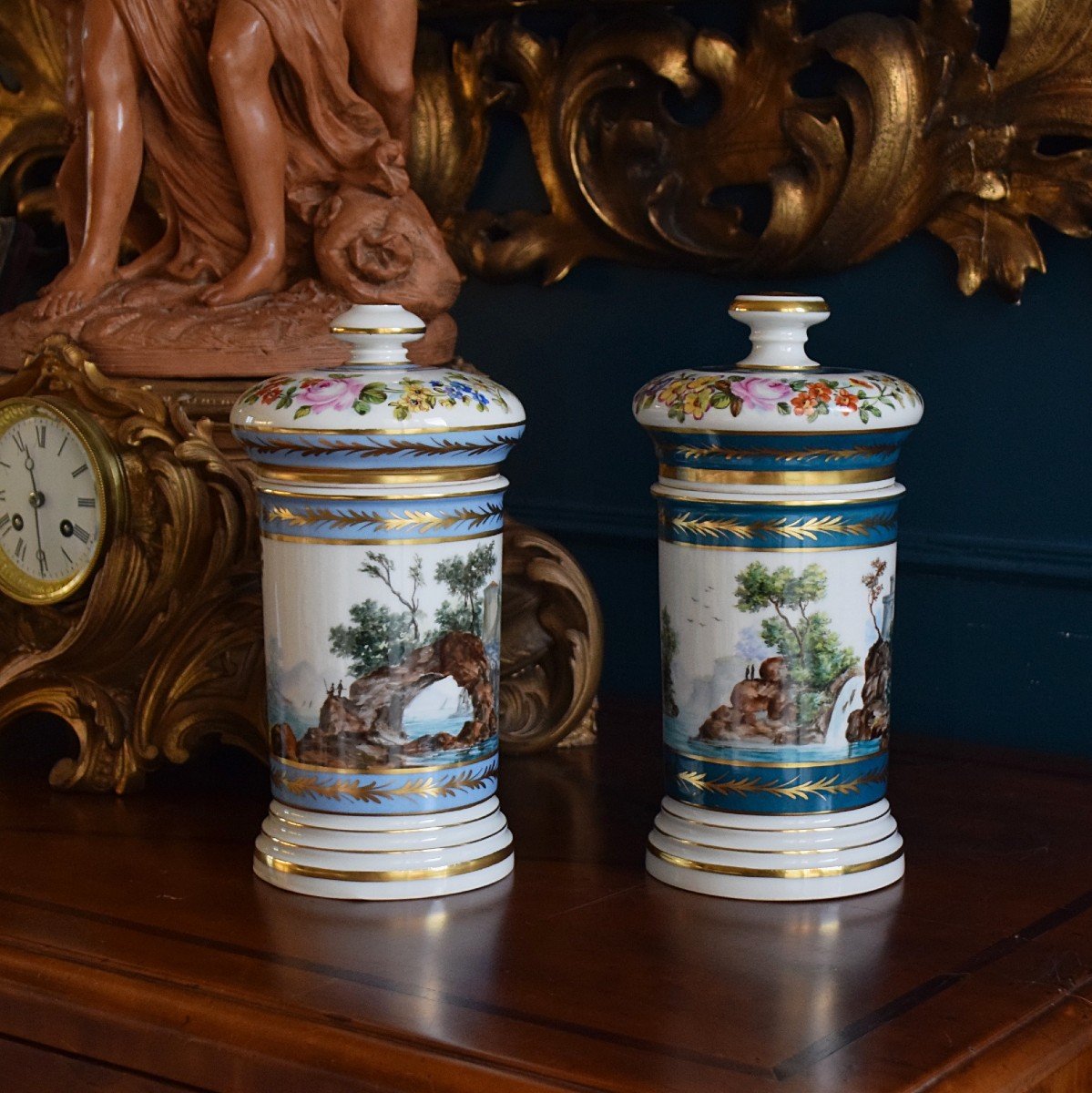 Two Old Paris Porcelain Pharmacy Jars