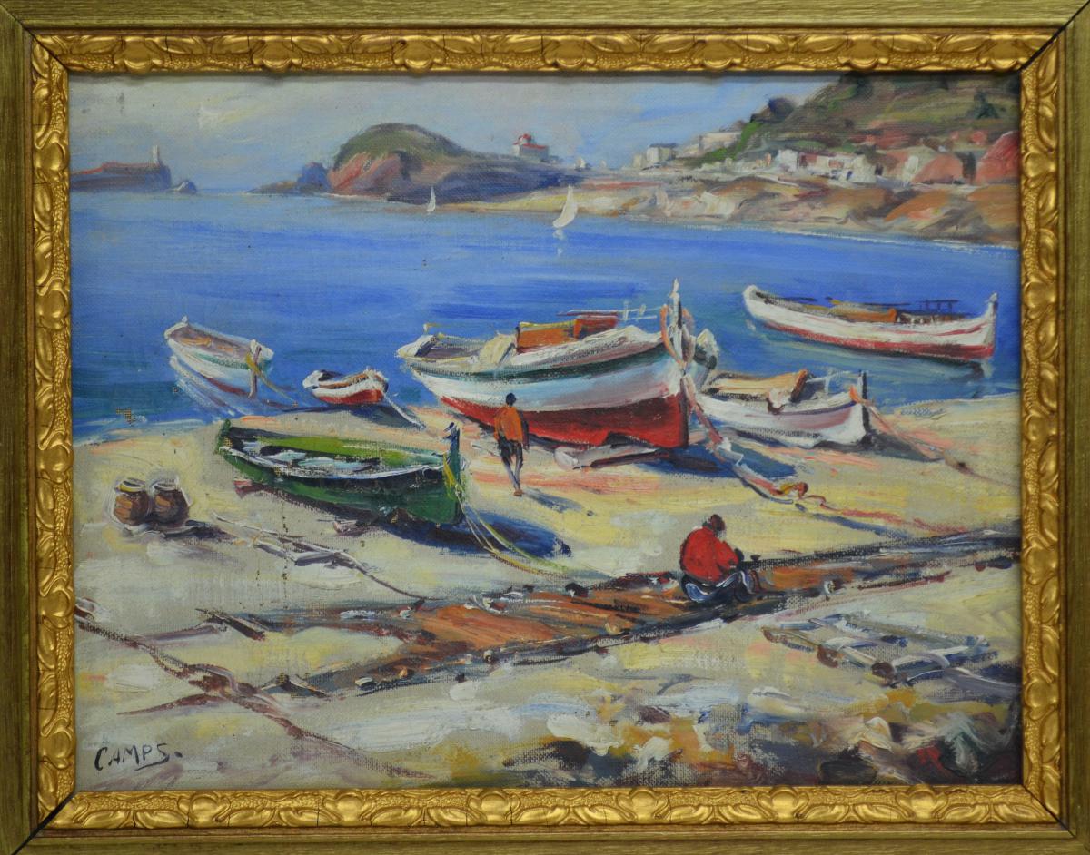 Painting "fishing In Port In Spain" By José Gordon Camps-photo-2