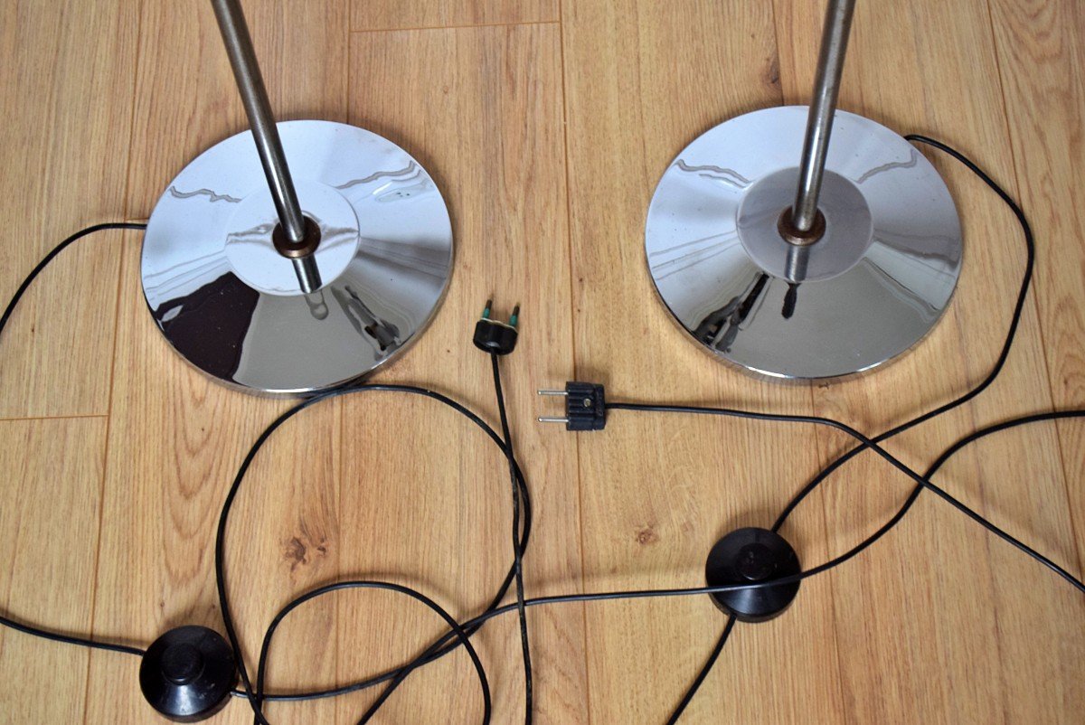 Pair Of 70s Vintage Chrome Steel Floor Lamps-photo-1