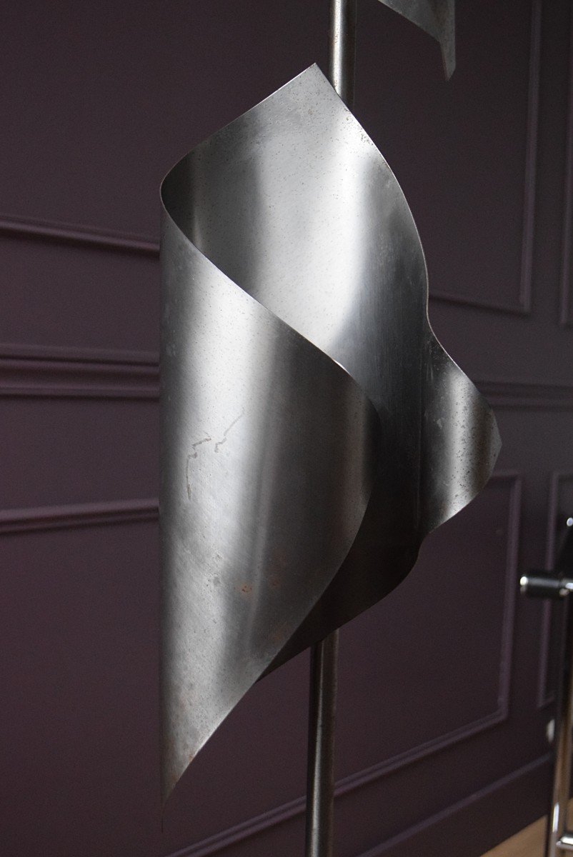 Pair Of 70s Vintage Chrome Steel Floor Lamps-photo-2