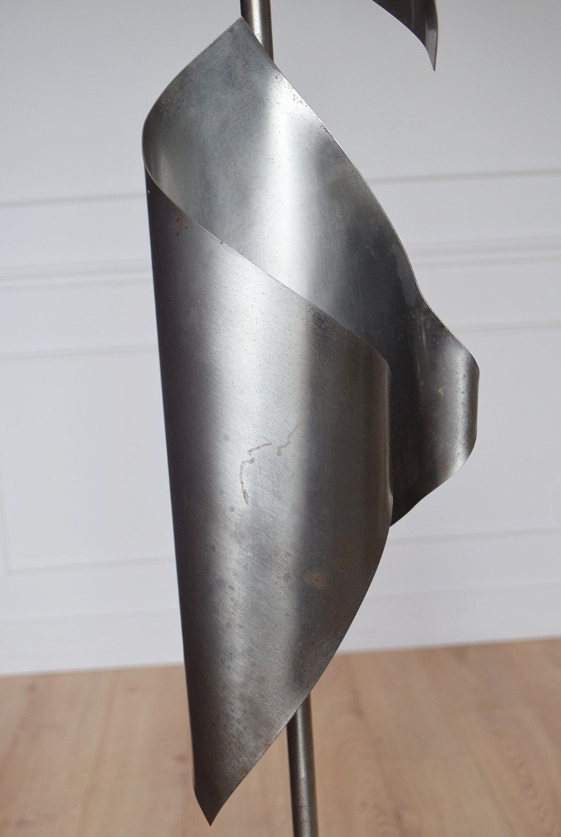 Pair Of 70s Vintage Chrome Steel Floor Lamps-photo-4