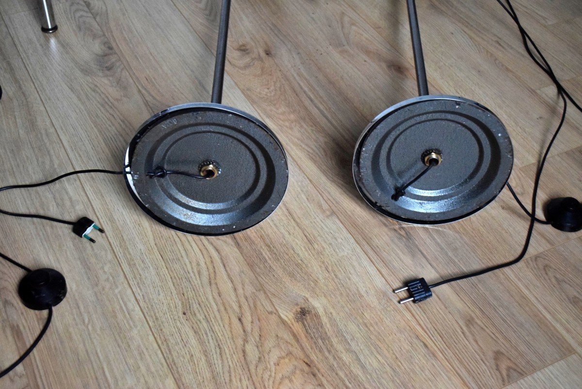 Pair Of 70s Vintage Chrome Steel Floor Lamps-photo-7
