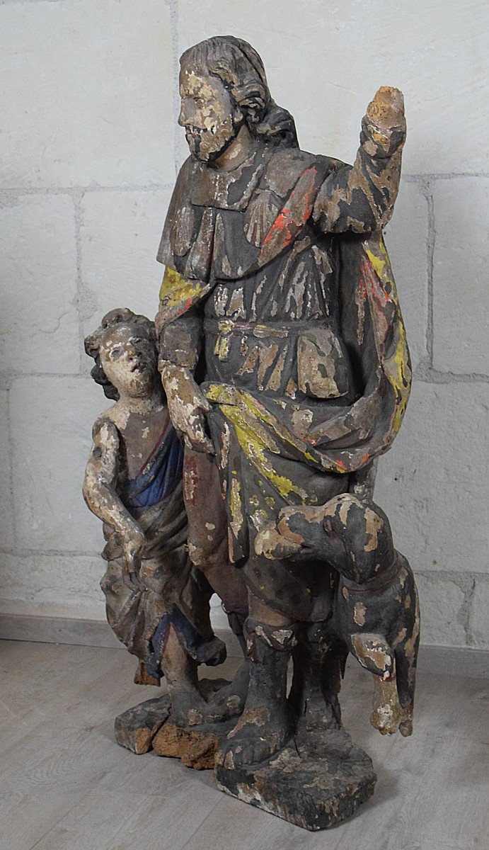 Saint-Roch Grande statue en bois sculpté polychrome XVIIème-photo-4