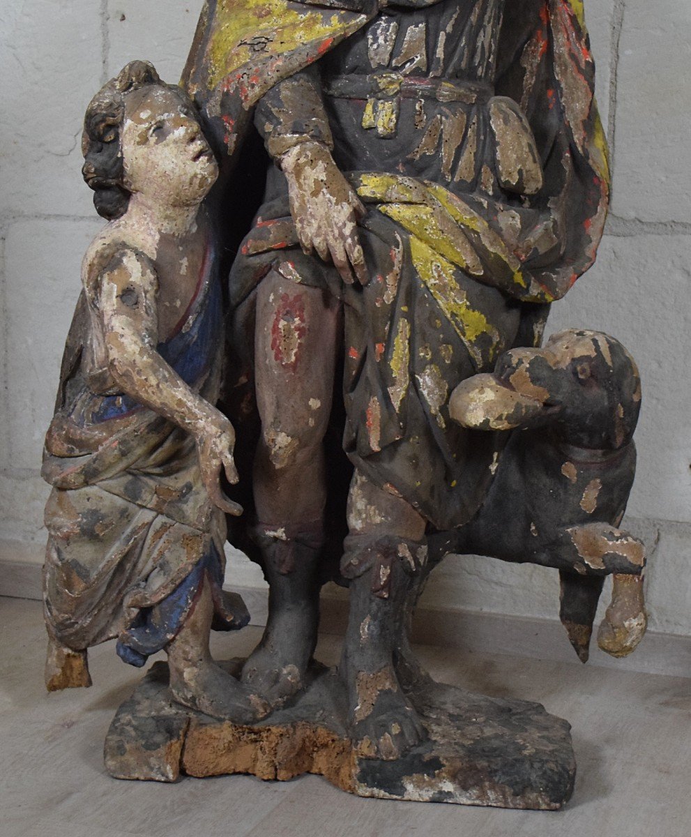 Saint-roch Large 17th Century Polychrome Carved Wooden Statue-photo-1