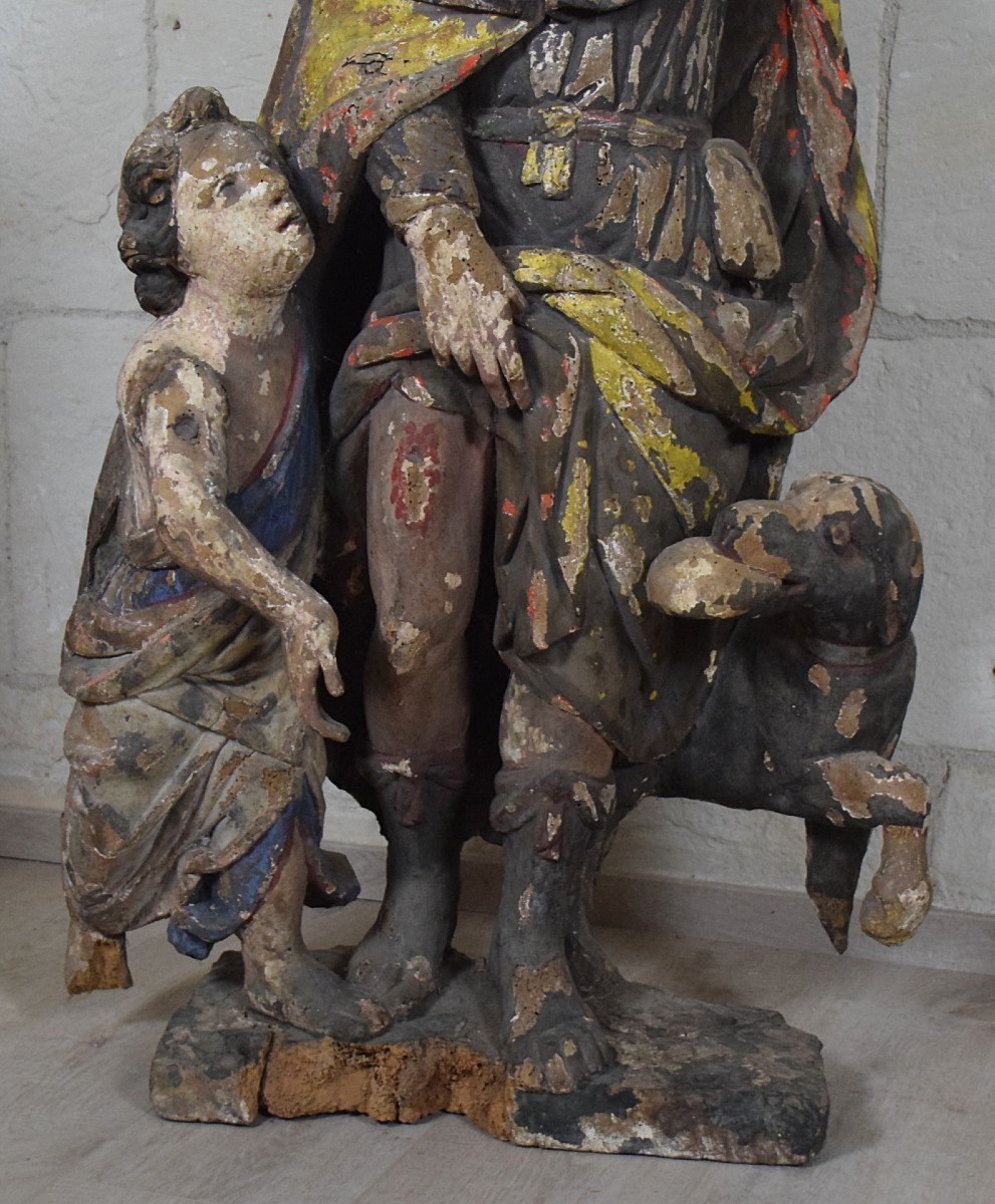 Saint-Roch Grande statue en bois sculpté polychrome XVIIème-photo-1