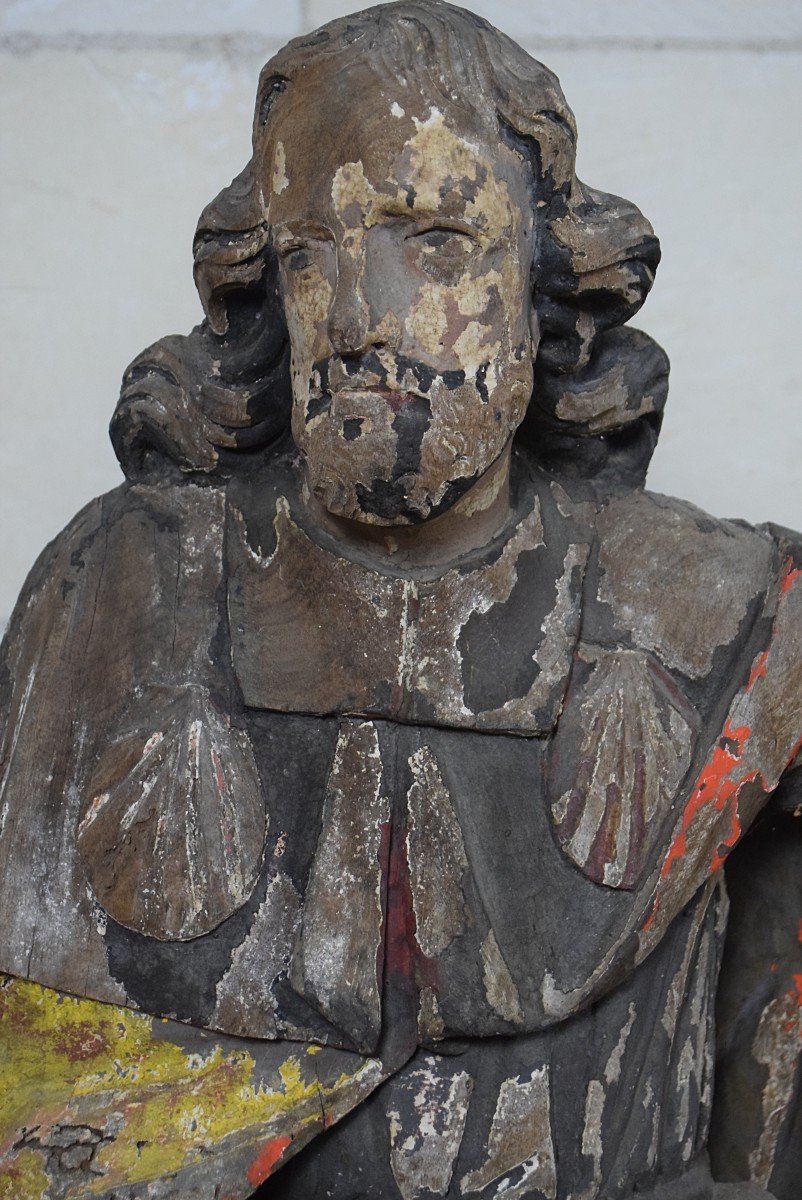 Saint-roch Large 17th Century Polychrome Carved Wooden Statue-photo-3