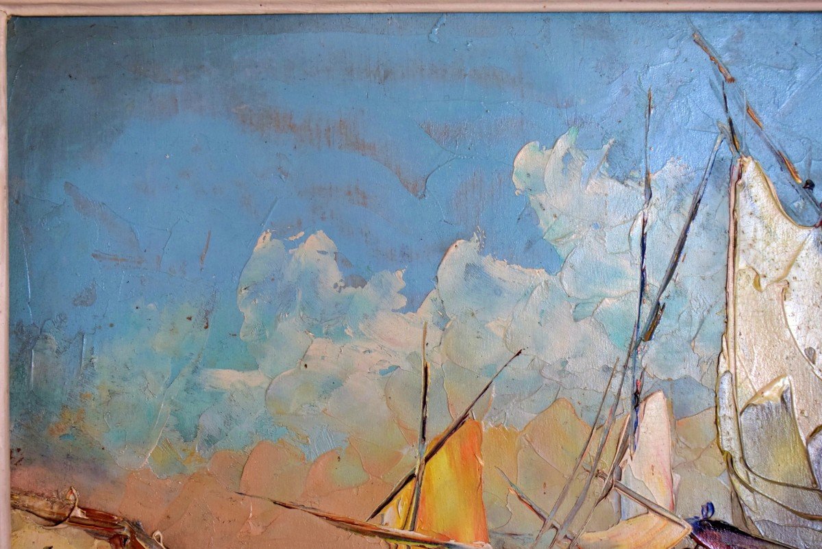 Boats At The Marine Port Signed G. Machavoine Early 20th Century-photo-5
