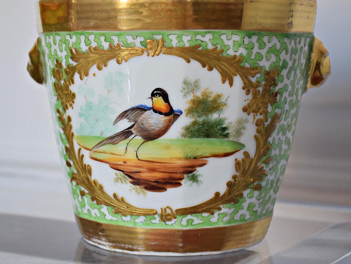 Pair Of Paris Porcelain Planters Decorated With Birds And Flowers 19th Century-photo-2
