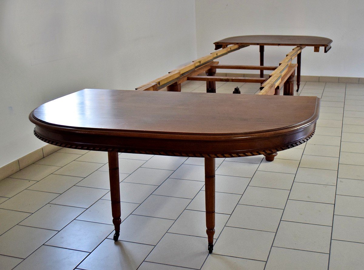 Importante table de 5 mètres déployée Table de château en noyer XIXème-photo-1