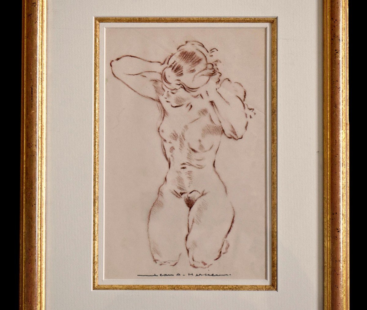 Red Chalk Female Nude By Jean Adrien Mercier-photo-2