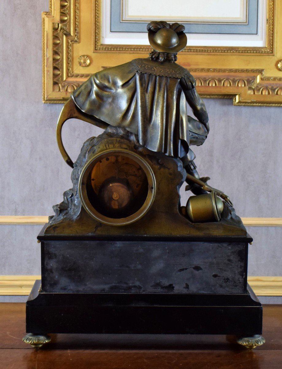 Pendule Bronze et marbre Jean Bart le Corsaire XIXème-photo-8